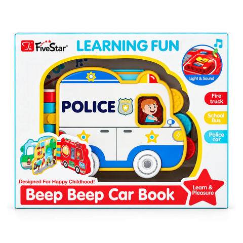 Beep Beep Car Book box by FiveStar Learning Fun, light and sound, with a police car, fire truck and school bus