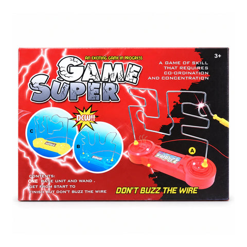 Don't Buzz the Wire box with lightning, the red base and wand, and 3+ in the corner