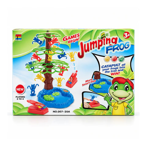 علبة لعبة Jumping Frog من 2 لـ 4 لاعبين، لسن 3+: ضفادع بتتنطر على الشجرة من منصة إطلاق حمرا