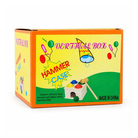 علبة Hammer Case للمنضدة الخشب، عليها الصندوق الخشب والكور الملونة والشاكوش