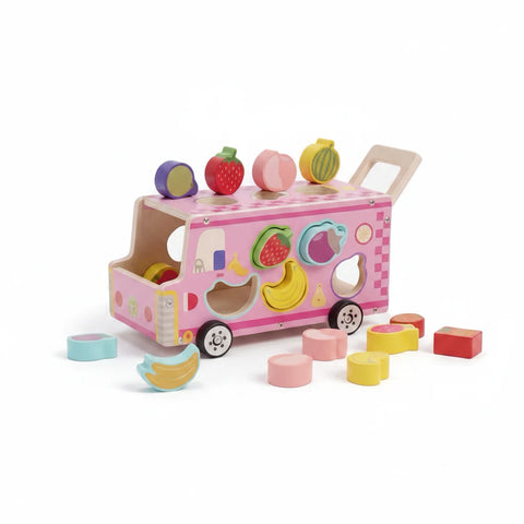 Fruit Car — Colour Sorting Toy, wooden shape sorter with fruit pieces