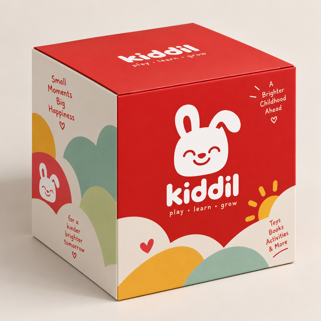 The Kiddil play box, closed and ready to give