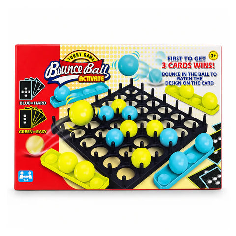 علبة Bounce Ball Activate لسن 3+: نطّط الكور عشان تطابق الشكل اللي على الكارت، واللي يجمع 3 كروت الأول يكسب