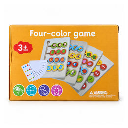 علبة Four-color game لسن 3+، فيها لوحة التزحيق الخشب وكروت التحديات