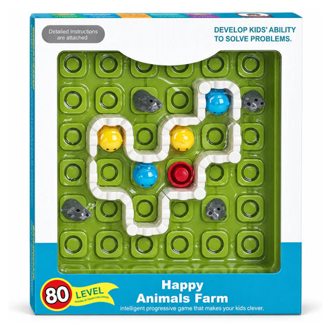 علبة بازل Happy Animals Farm بـ 80 مستوى، عليها اللوحة الخضرا بالأسوار البيضا وحيوانات المزرعة