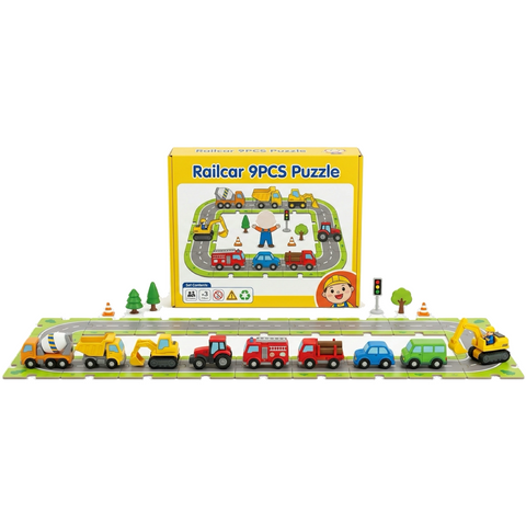 Light-Up Railcar Track Puzzle — 9 Giant Pieces