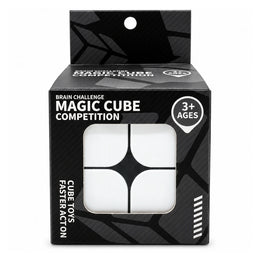 Brain Challenge Magic Cube Competition box, ages 3+, with a 2×2 cube showing through the window