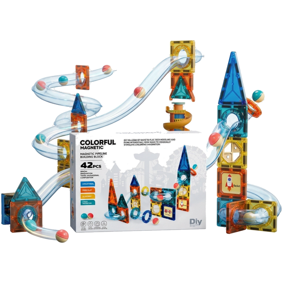 Magnetic Pipeline Blocks — 42 Pieces