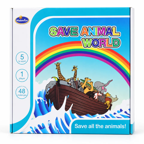 علبة Save Animal World: حيوانات طالعة على سفينة نوح تحت قوس قزح، من سن 5 للكبار، لاعب واحد و48 تحدي