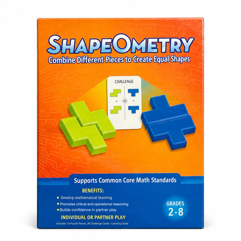 علبة ShapeOmetry: قطع خضرا وزرقا وكارت تحدي، للعب فردي أو مع شريك، من الصف التاني للتامن