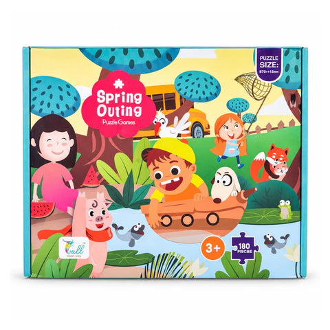 علبة بازل Spring Outing من 180 قطعة، لسن 3+، عليها أطفال وحيوانات كرتون في رحلة