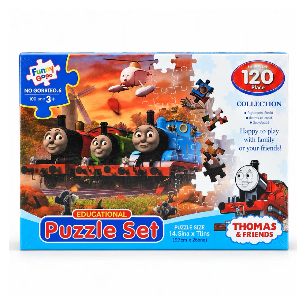 Thomas & Friends 120-piece educational puzzle set box by Funny Gogo, ages 3+, with Thomas and the engines