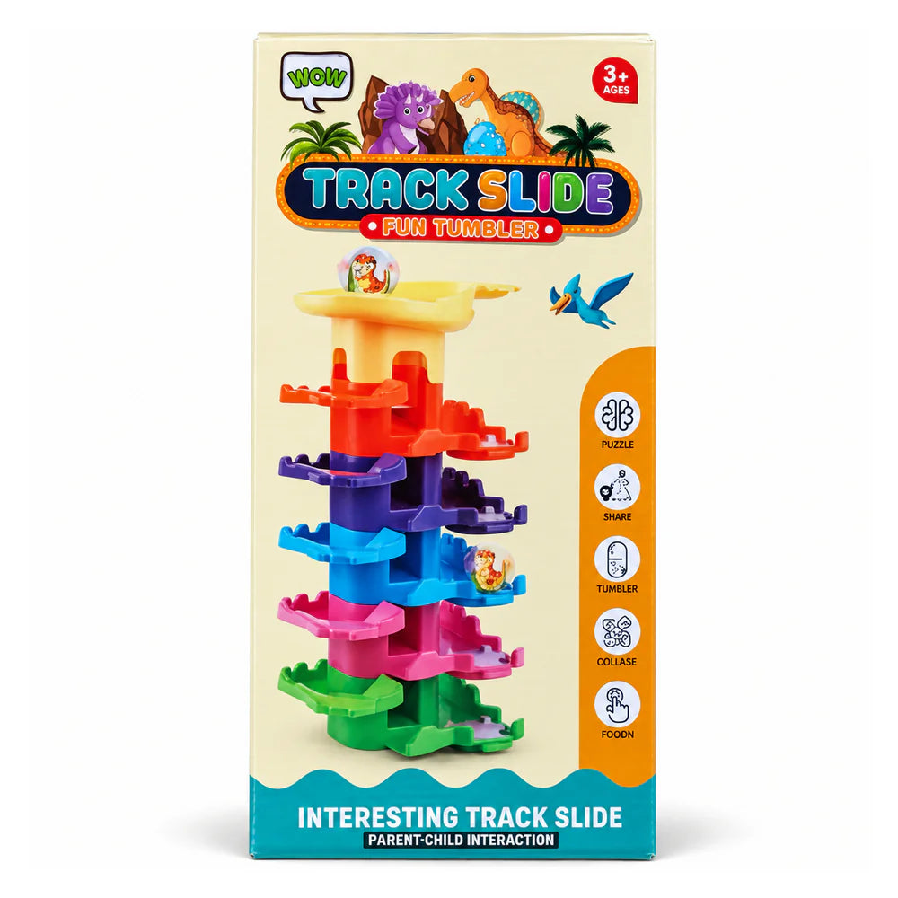 علبة Track Slide Fun Tumbler لسن 3+، عليها برج طويل من منصات تدحرج ملونة