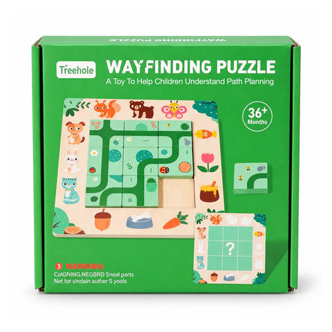 Treehole Wayfinding Puzzle box, 36 months and up, a toy to help children understand path planning, with animal road tiles on a green board