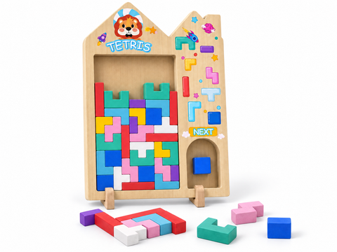 Wooden block-fit puzzle board without packaging